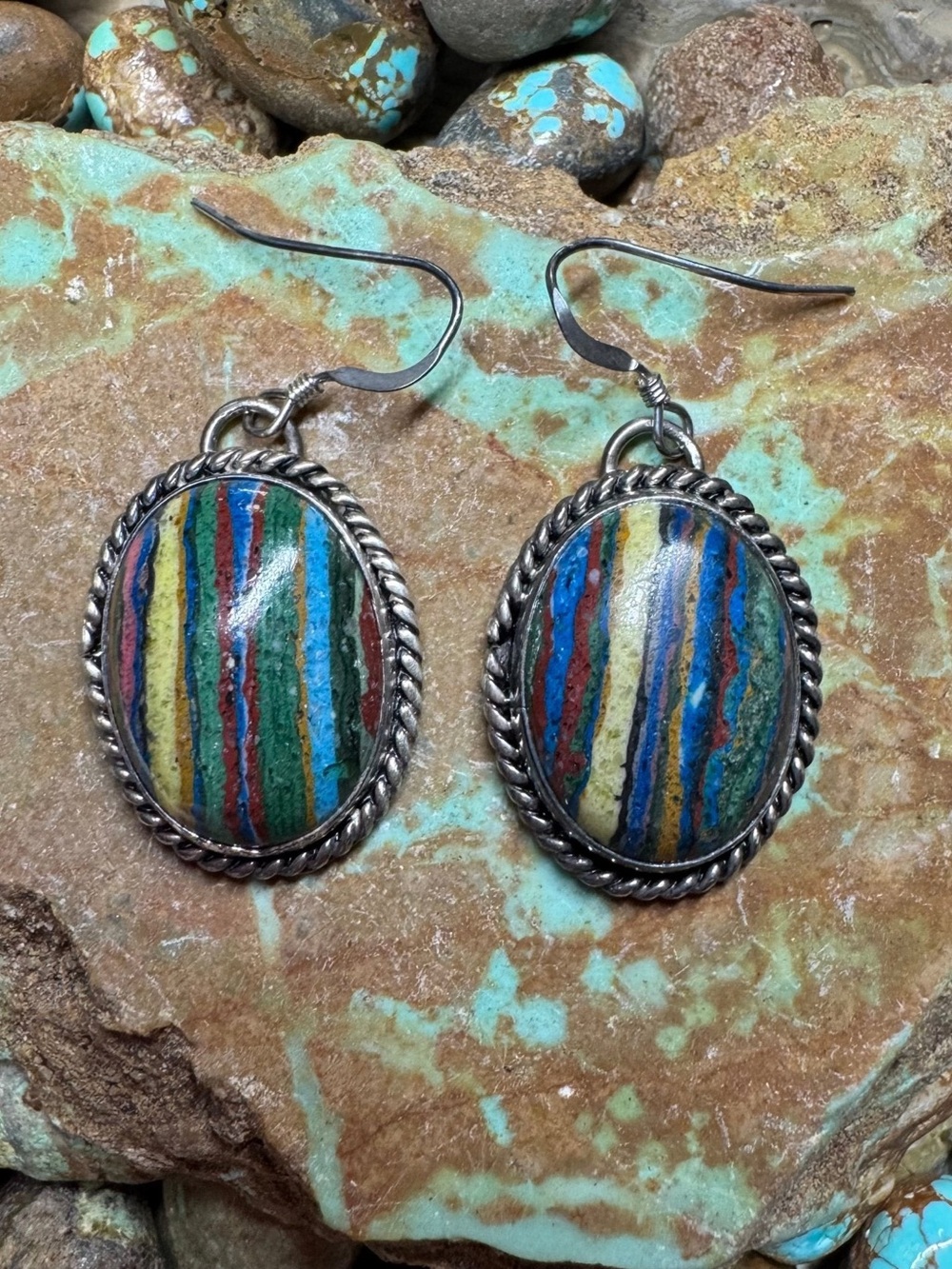 Rainbow Casilica Multicolor Striped Oval Dangle Earrings - Women's Jewelry